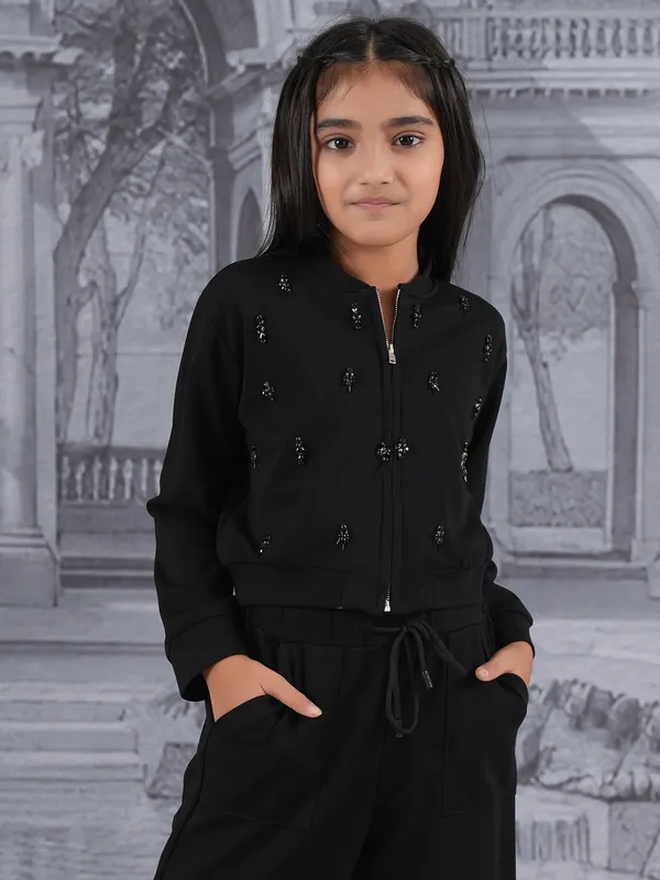 Black cotton co-ord set for girls casual