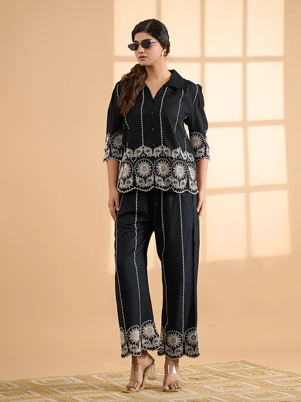 Black cotton co ord set for women
