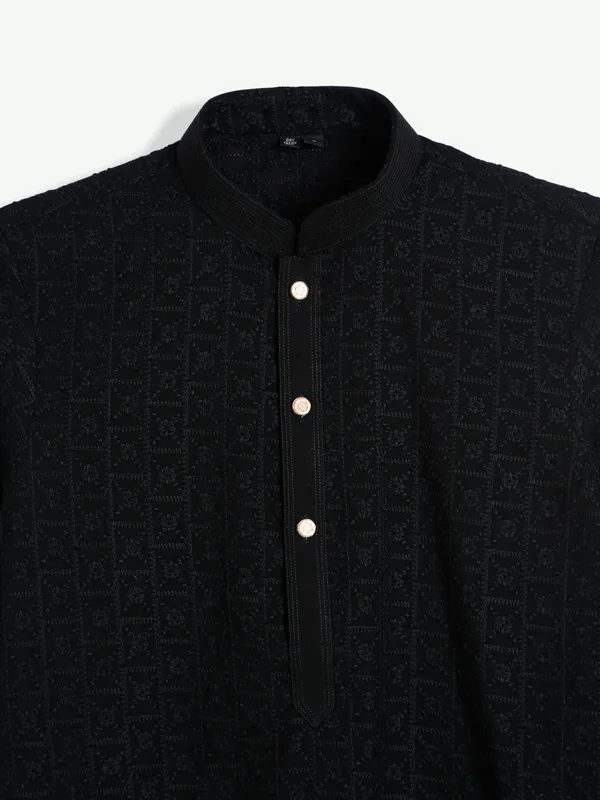 Black cotton embroidery kurta suit