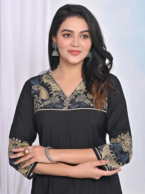 Black cotton embroidery kurti for women