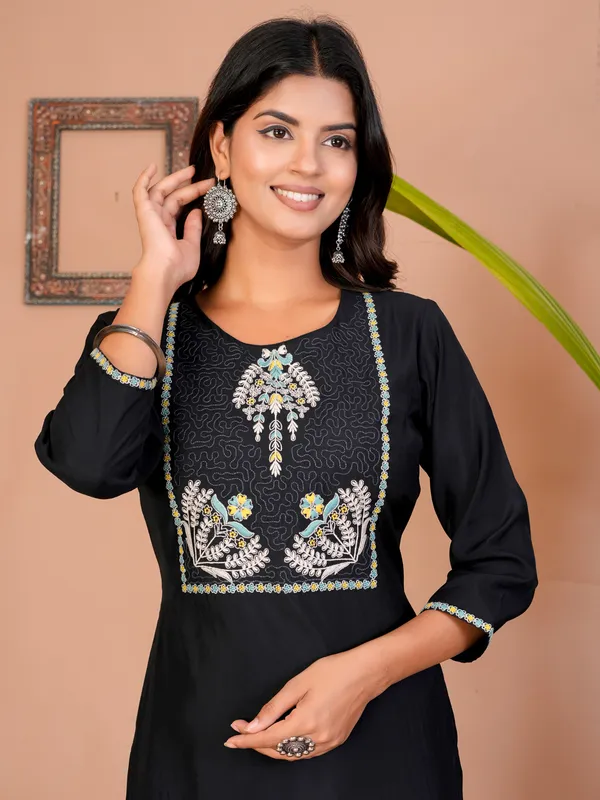 Black cotton embroidery yoke kurti