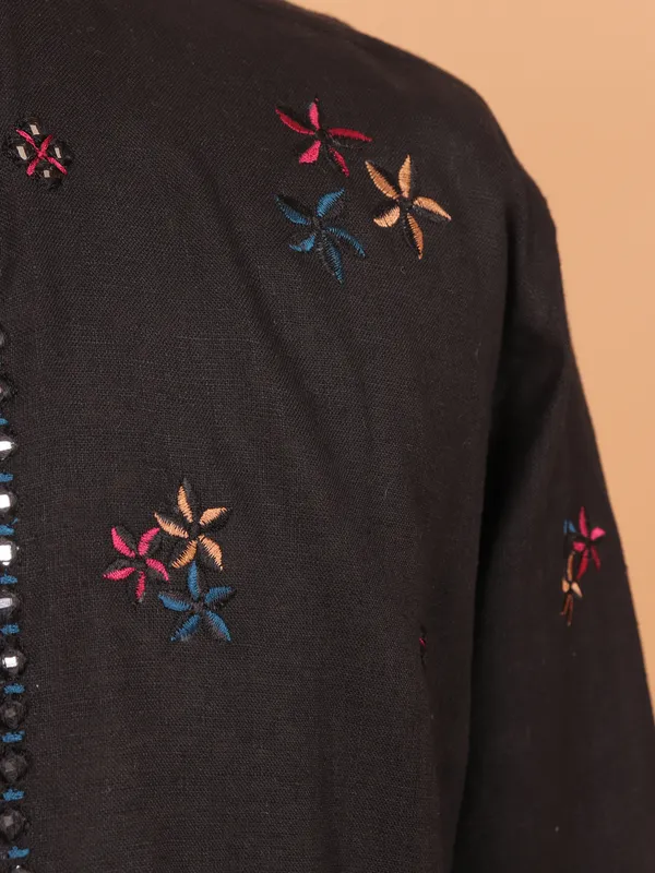Black cotton festive wear kurta set for men