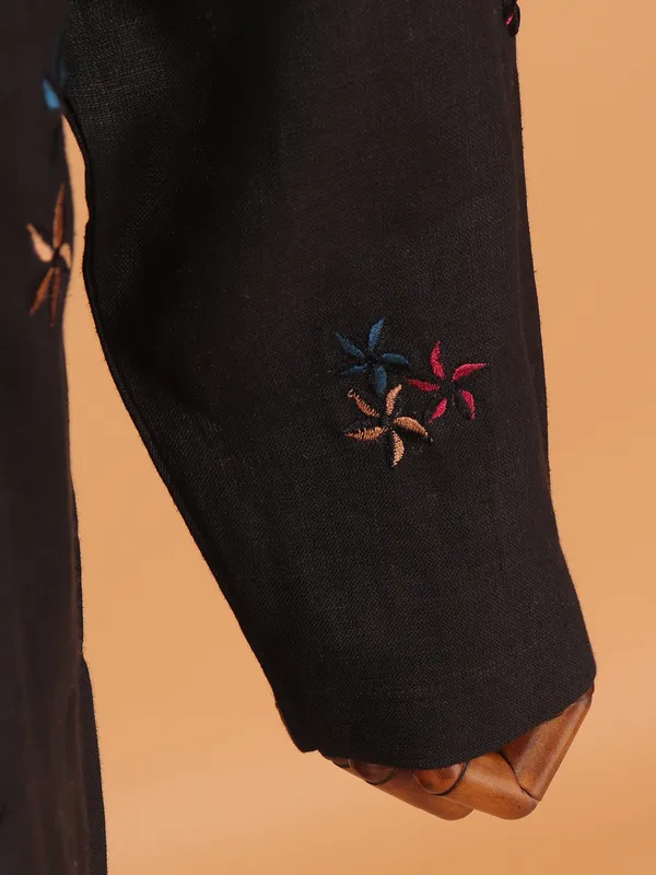 Black cotton festive wear kurta set for men
