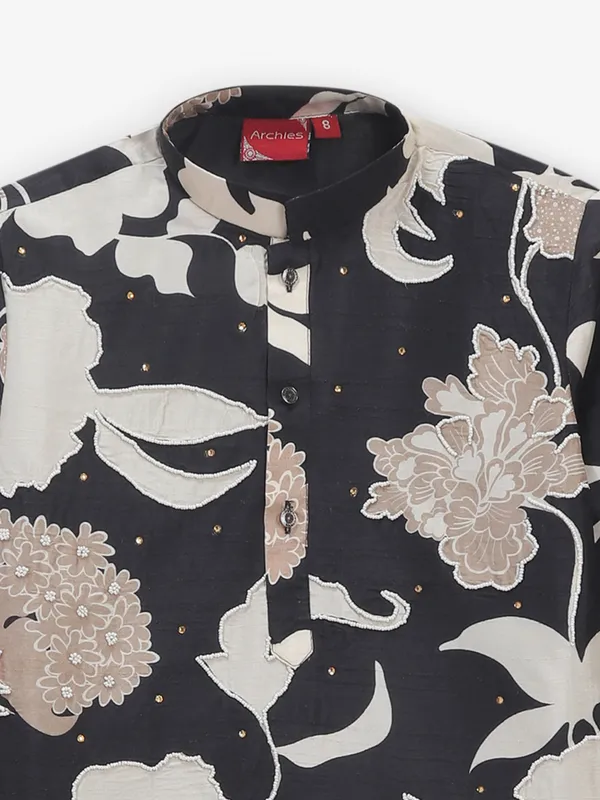 Black cotton kurta pajama set for boys