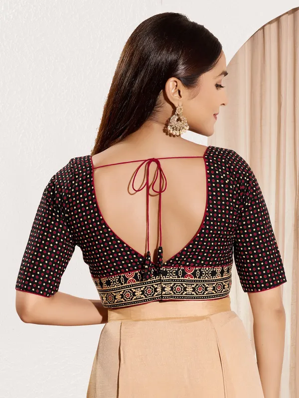 Black cotton printed ready made blouse