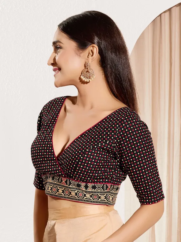 Black cotton printed ready made blouse