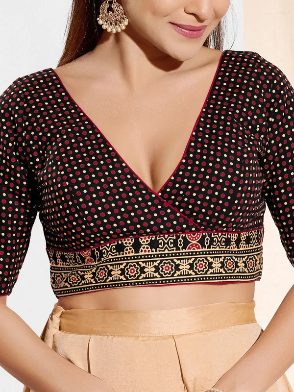 Black cotton printed ready made blouse