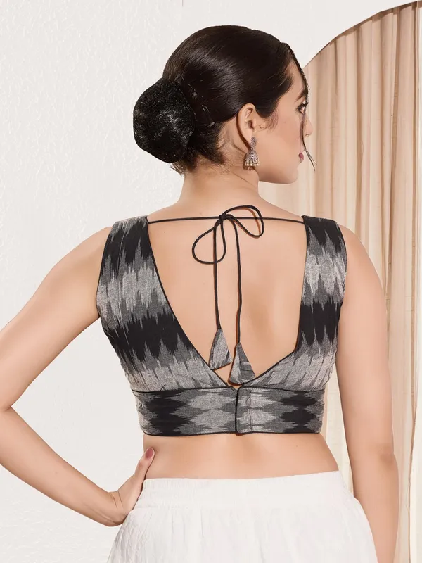Black cotton ready made blouse in printed