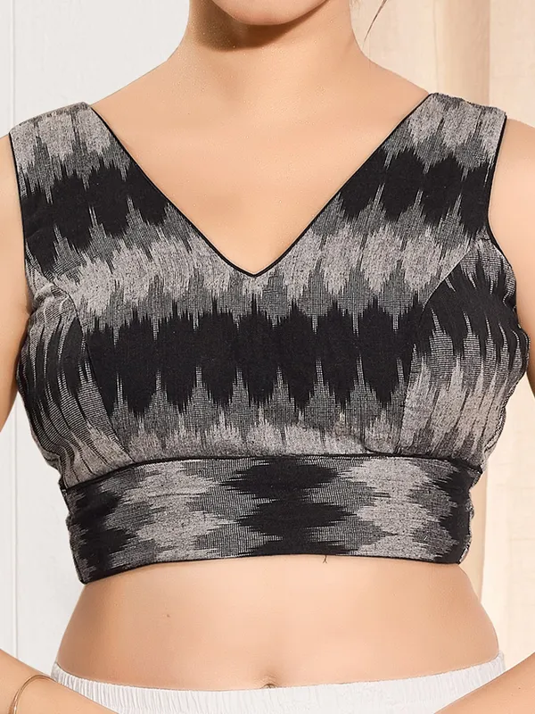 Black cotton ready made blouse in printed