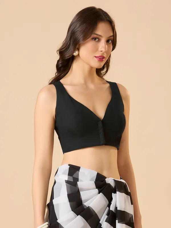 Black cotton ready made blouse with sweetheart neck