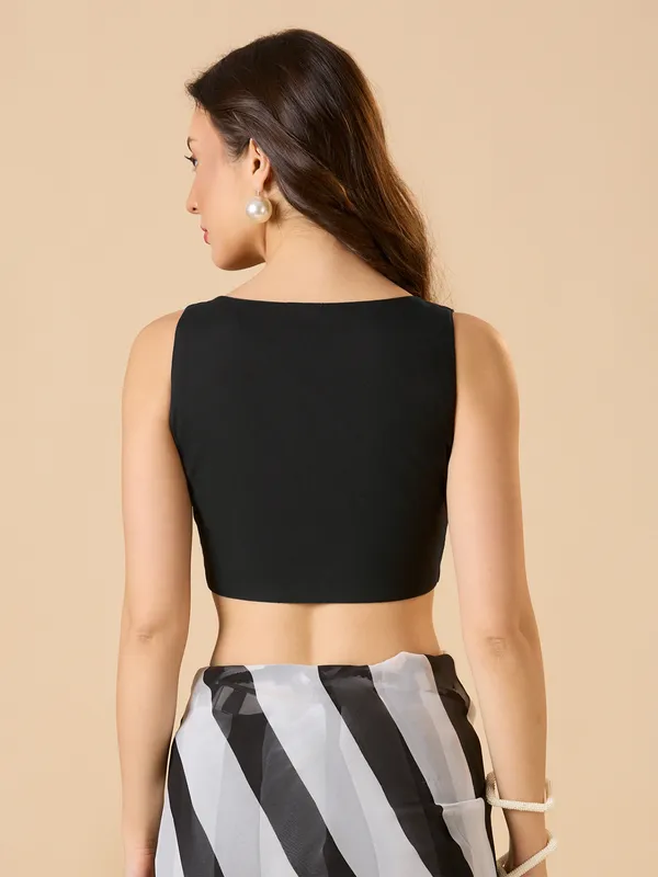 Black cotton ready made blouse with sweetheart neck
