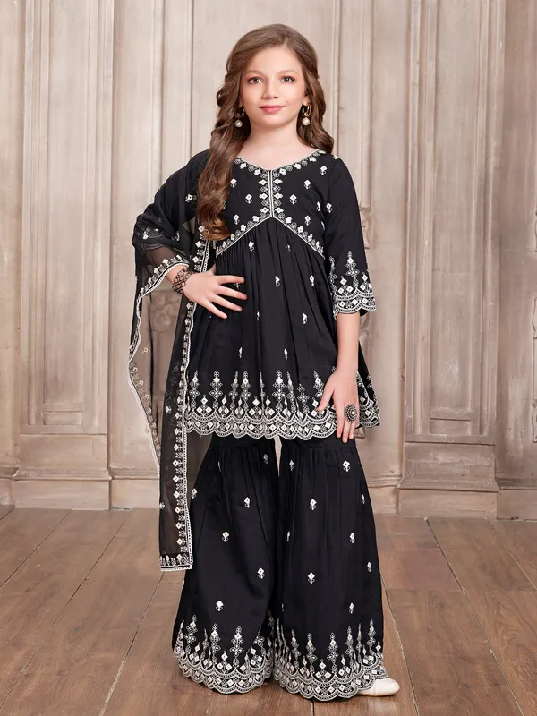 Black cotton sharara suit for festive