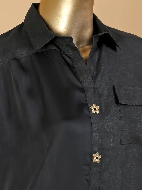 Black cotton shirt style kurti