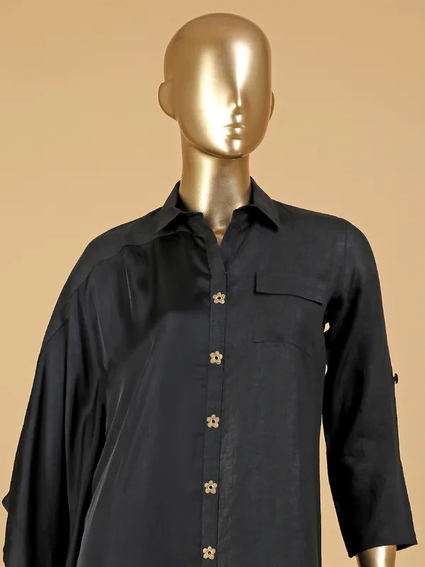 Black cotton shirt style kurti