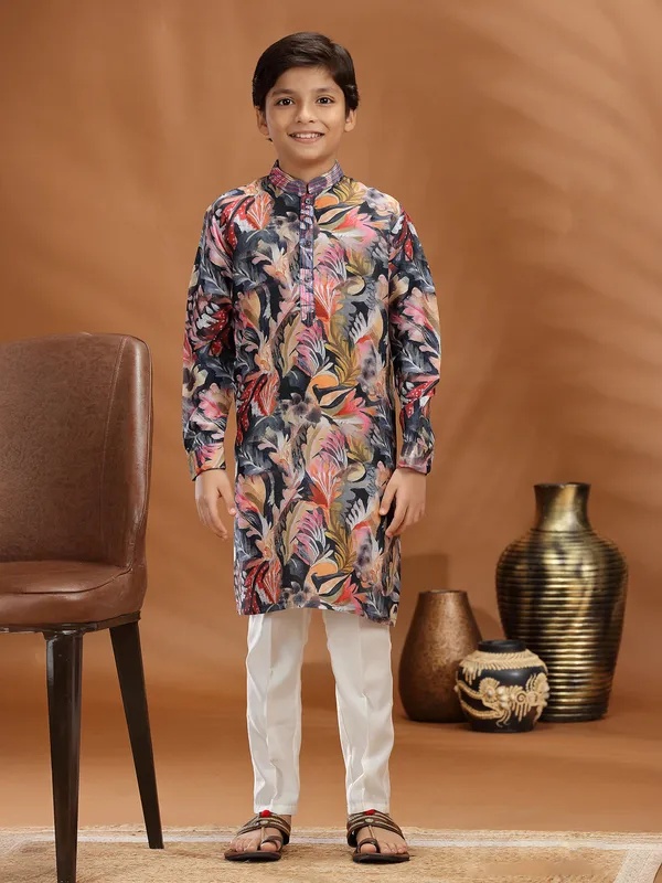 Black cotton silk kurta suit for festive wear