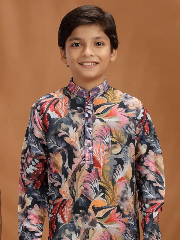 Black cotton silk kurta suit for festive wear