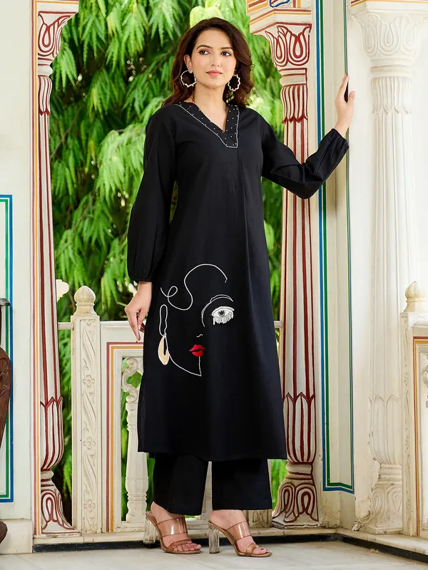 Black cotton silk kurti set for festive days