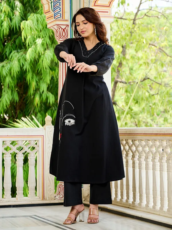 Black cotton silk kurti set for festive days