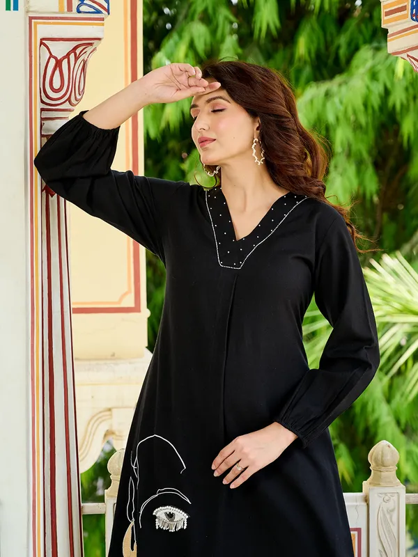 Black cotton silk kurti set for festive days