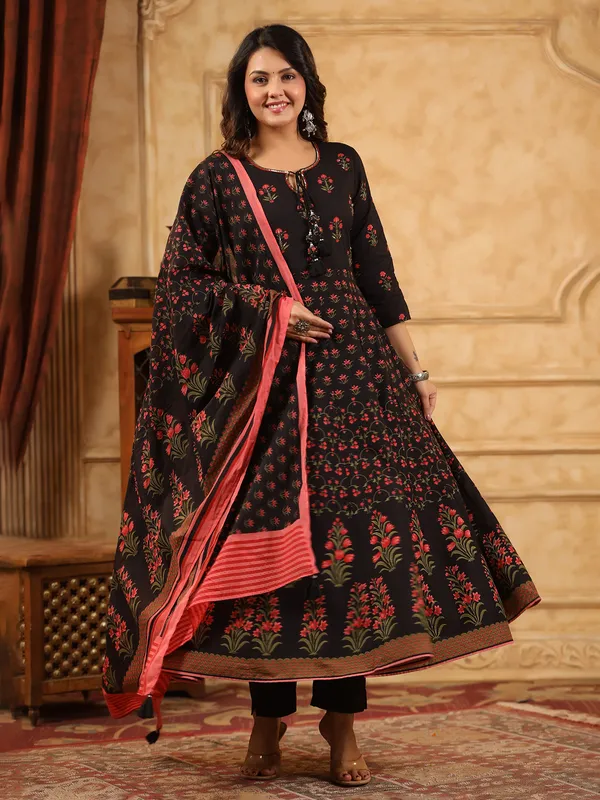 Black cotton silk kurti set with cutdana work