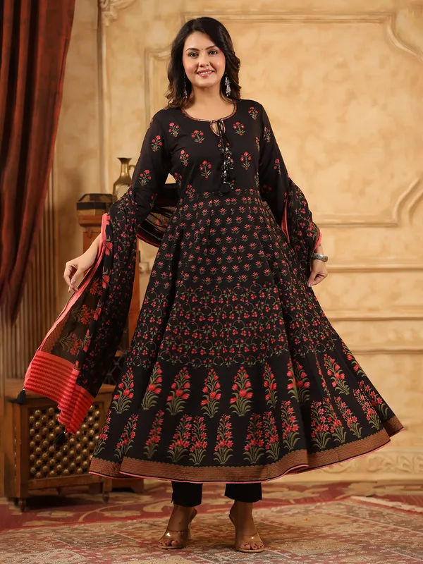 Black cotton silk kurti set with cutdana work