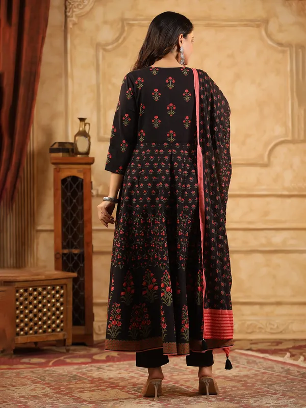 Black cotton silk kurti set with cutdana work