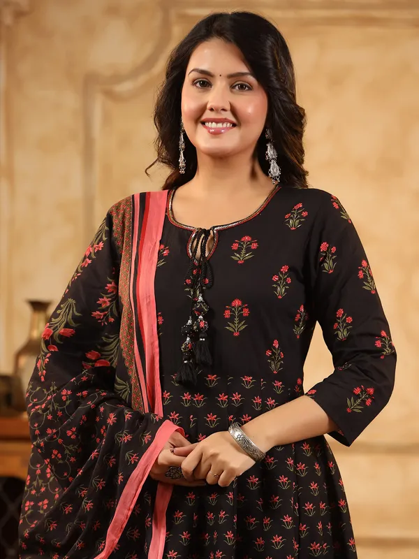 Black cotton silk kurti set with cutdana work