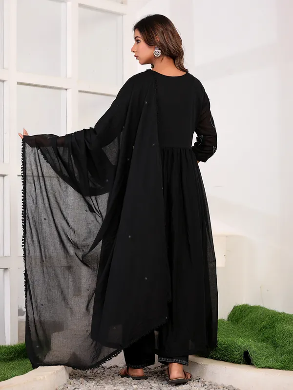 Black cotton silk kurti set with with dupatta for festive