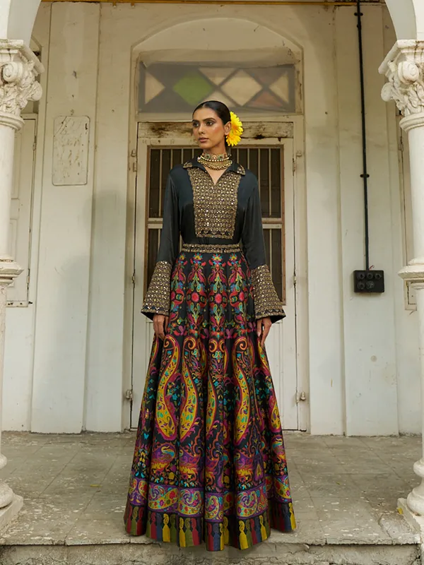 Black cotton silk lehenga with shirt