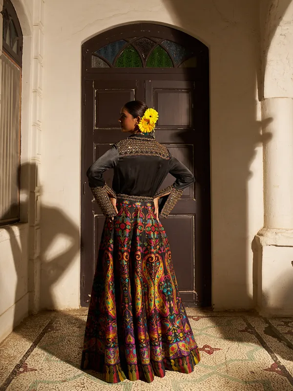 Black cotton silk lehenga with shirt