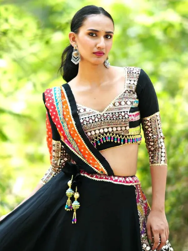 Black cotton silk navratri wear chaniya choli