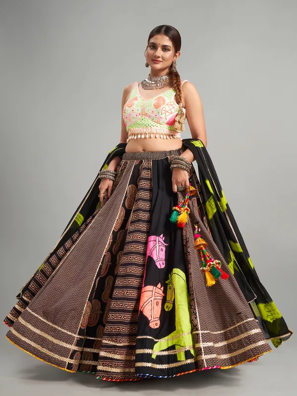 Black cotton silk printed chaniya choli