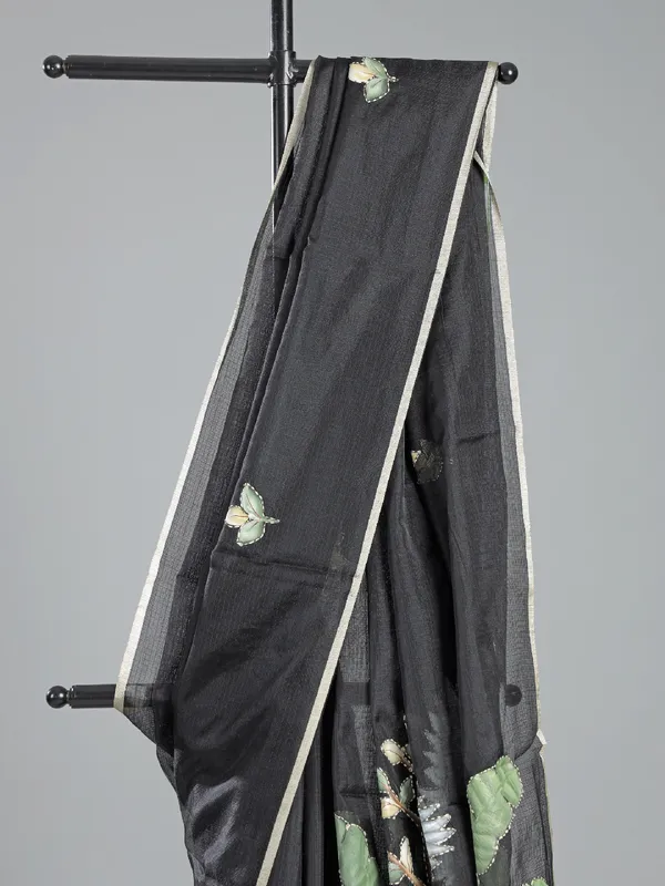 Black cotton silk printed saree for festive flair