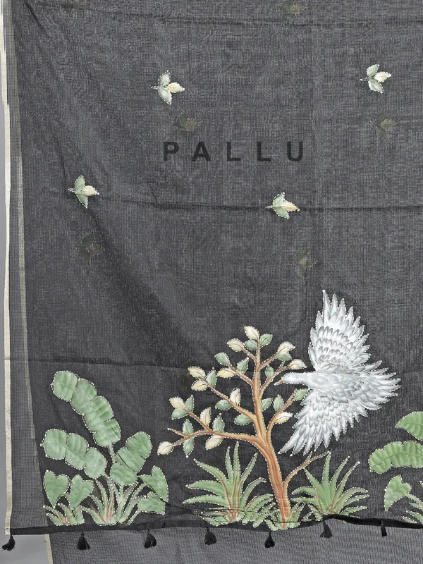 Black cotton silk printed saree for festive flair