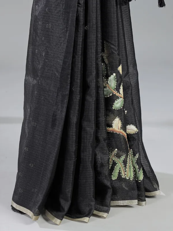 Black cotton silk printed saree for festive flair