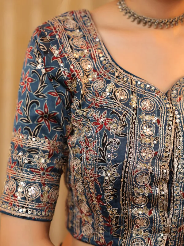 Black cotton silk printed saree for festive wear