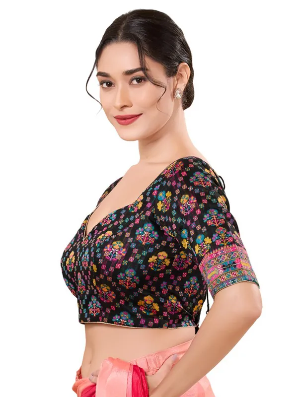 Black cotton silk ready made blouse