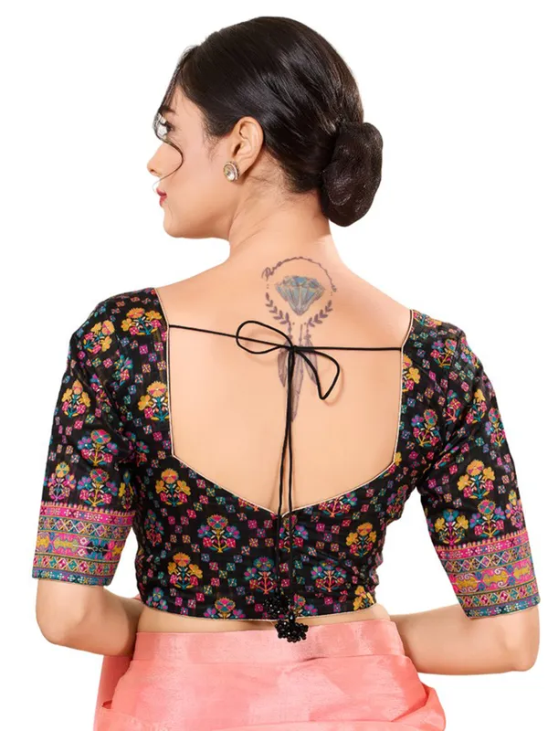 Black cotton silk ready made blouse
