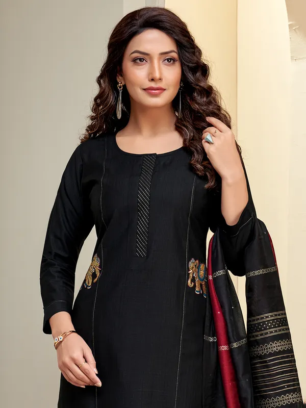 Black cotton silk salwar suit with sequins weaving for women
