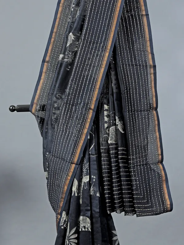 Black cotton silk saree with luxe finish