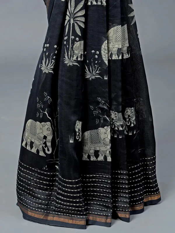 Black cotton silk saree with luxe finish