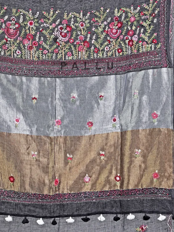 Black cotton silk saree with zari and sequins