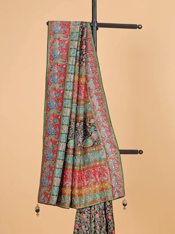 Black cotton silk saree with zari weaving