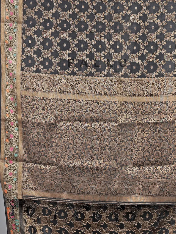 Black cotton silk saree with zari weaving elegance