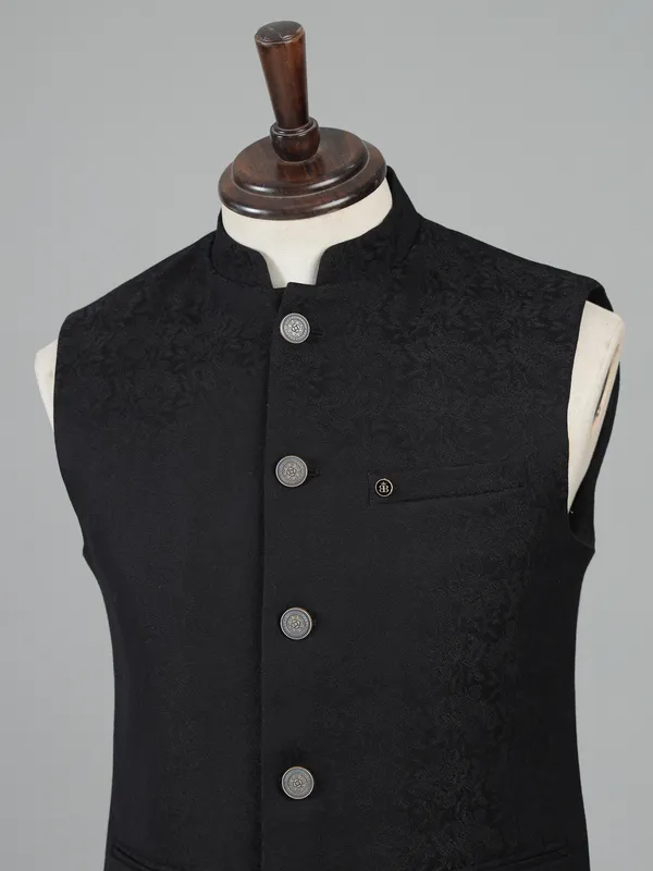 Black cotton silk waistcoat for men