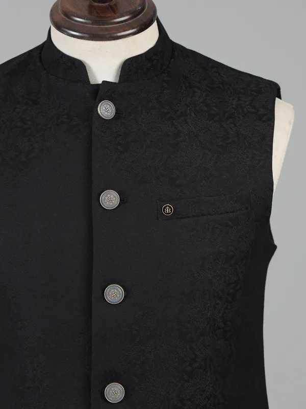 Black cotton silk waistcoat for men