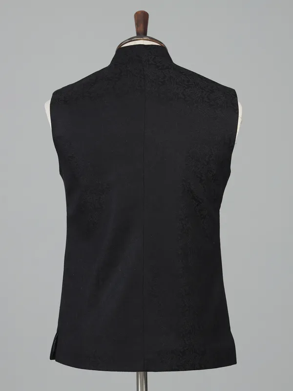 Black cotton silk waistcoat for men