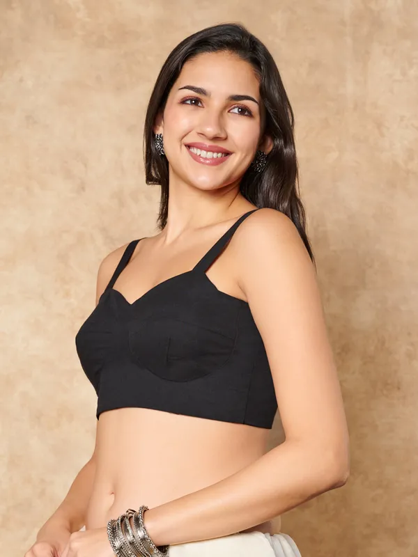 Black cotton sleeveless ready made blouse