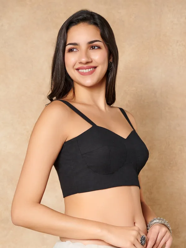 Black cotton sleeveless ready made blouse