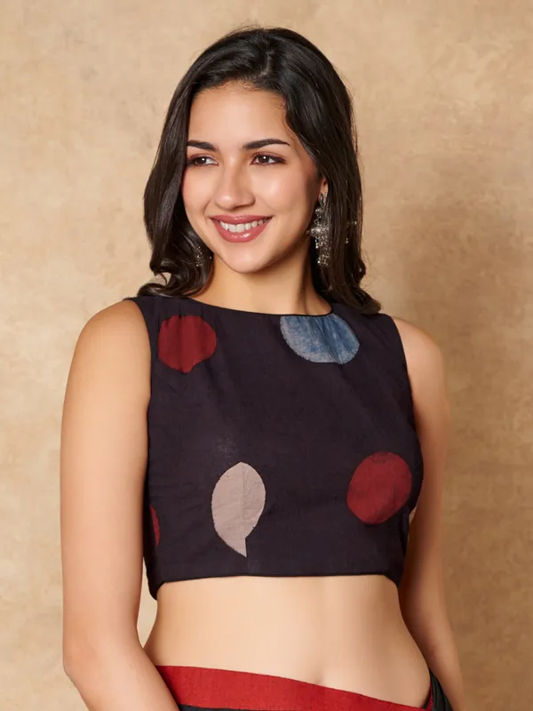 Black cotton sleeveless ready made blouse for women